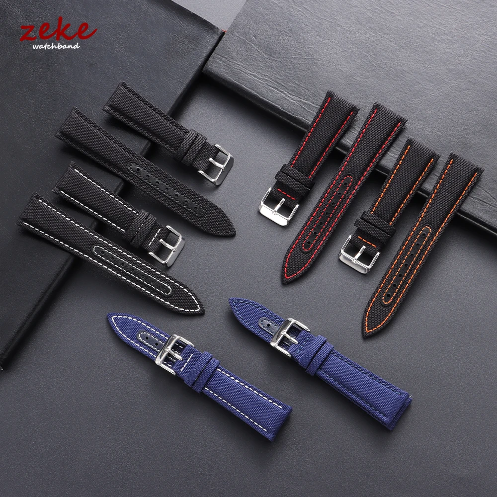 Sailcloth Uhrenarmband 20 mm 22 mm für Omega für Seiko Nylon Leder Stitching Bands Schnellverschluss-Armband Smartwatch-Armband
