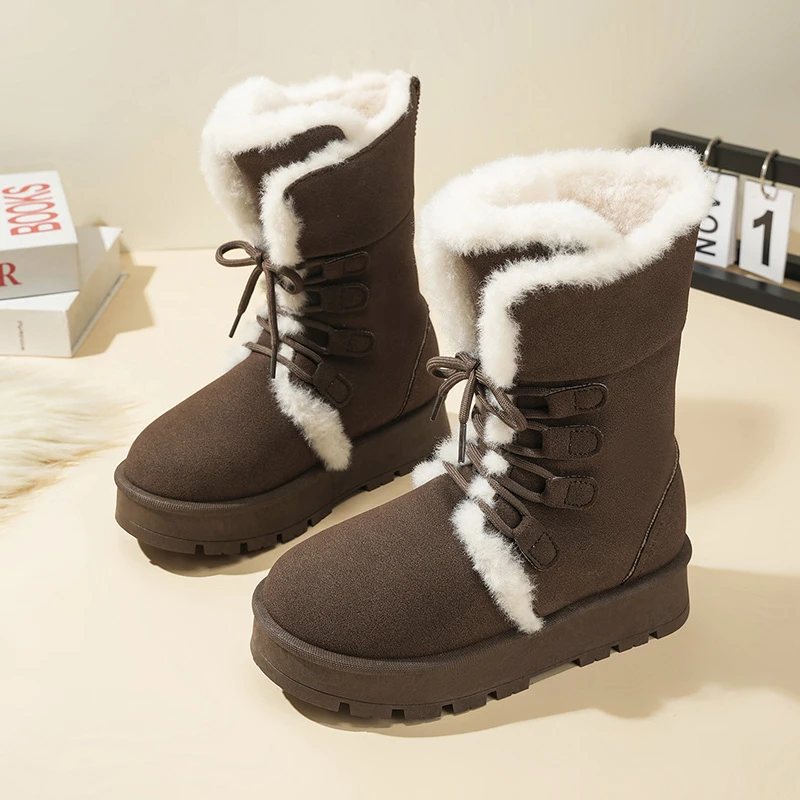 Winter Children Large Size Ankle Boots 2025 New Lace-Up Flat Shoes Bottom Retro Fashion Comfortable Casual Comfortable Snow Boot