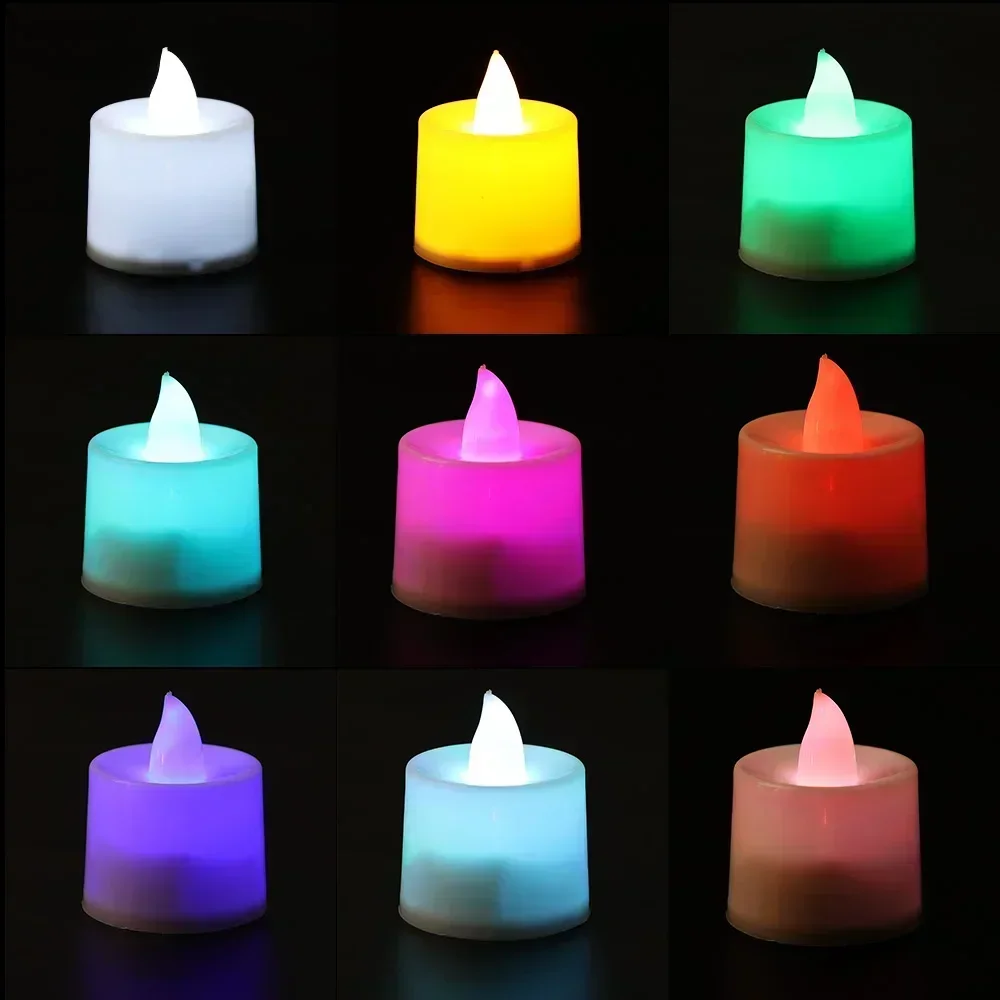 Luci di candela colorate a LED senza fiamma Luci da tè multicolori alimentate a batteria per l'illuminazione della decorazione della festa di compleanno di nozze domestiche