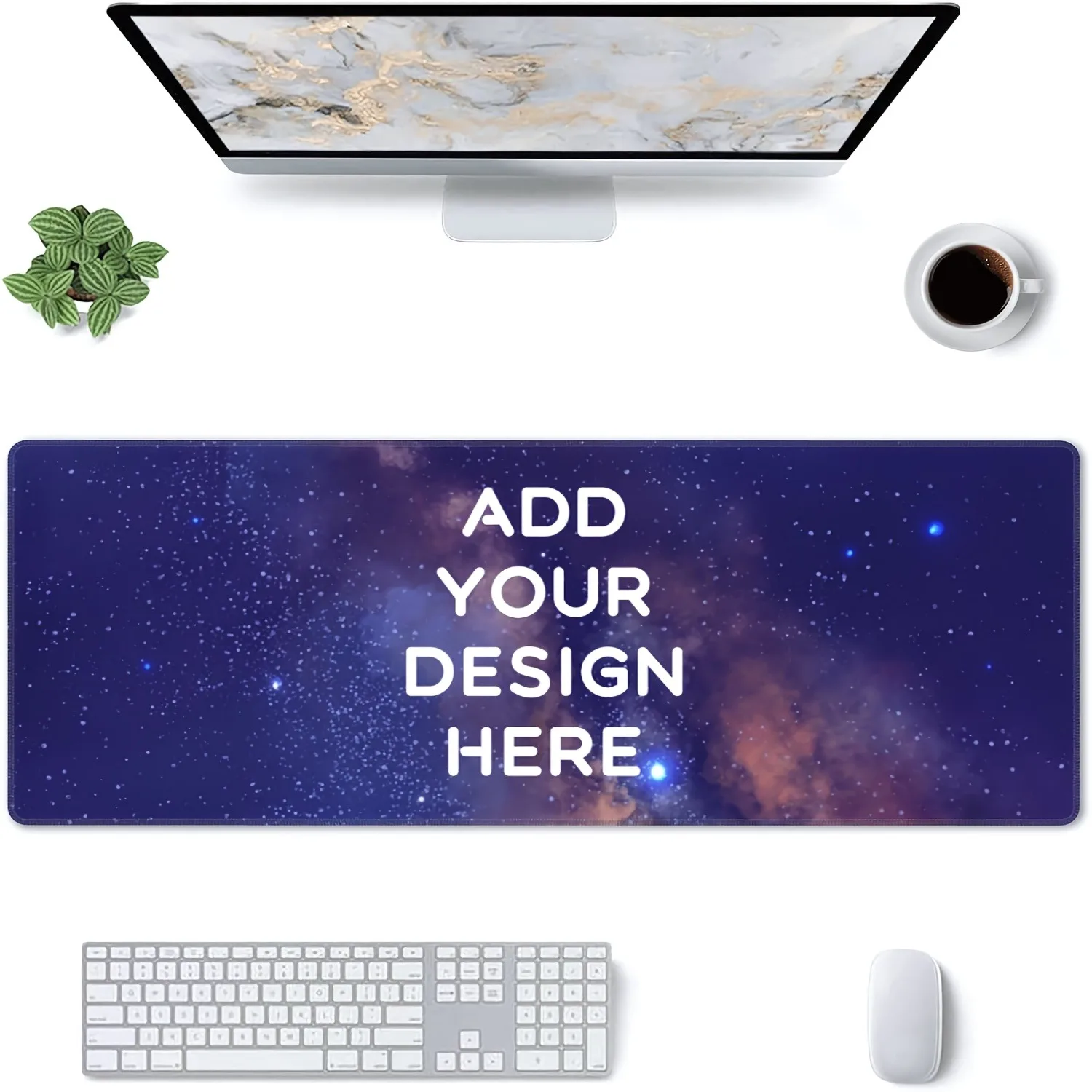 Custom Print Picture Text Logo Large Desk Pad, Stitched Edge Non Slip Rubber Base Personalized Office Gaming Mouse Mat