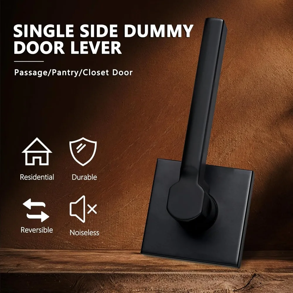 مقبض باب دمية من جانب واحد، رافعة دفع/سحب داخلية باللون الأسود غير اللامع، غير قابلة للدوران للخزانة أو المؤن، تصميم قابل للعكس، ثقيل