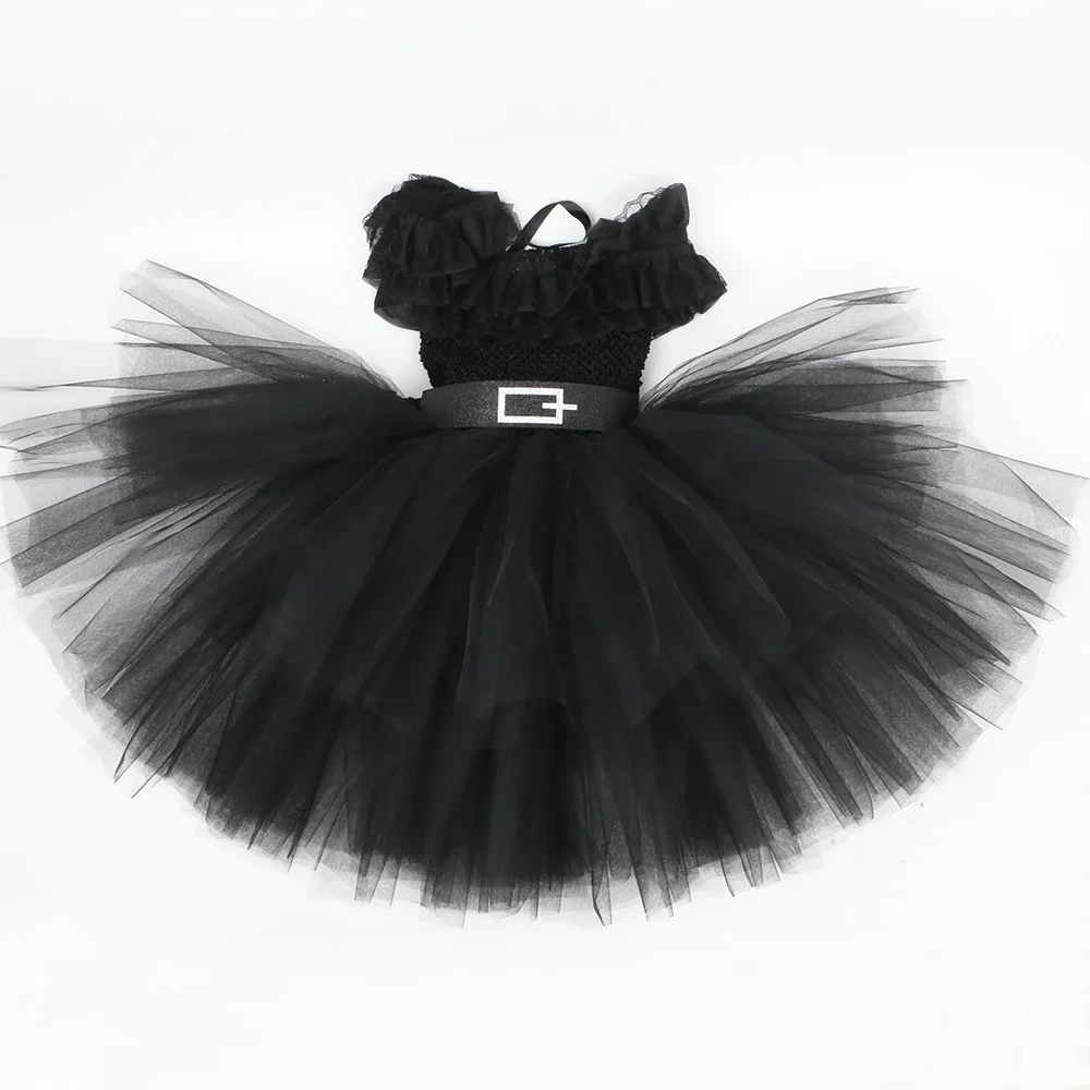 Wednesday Addams Costume Girls Gothic Black Tulle Tutu Dress Toddler Kids Halloween Costumes Girl Carnival Party Dresses Clothes