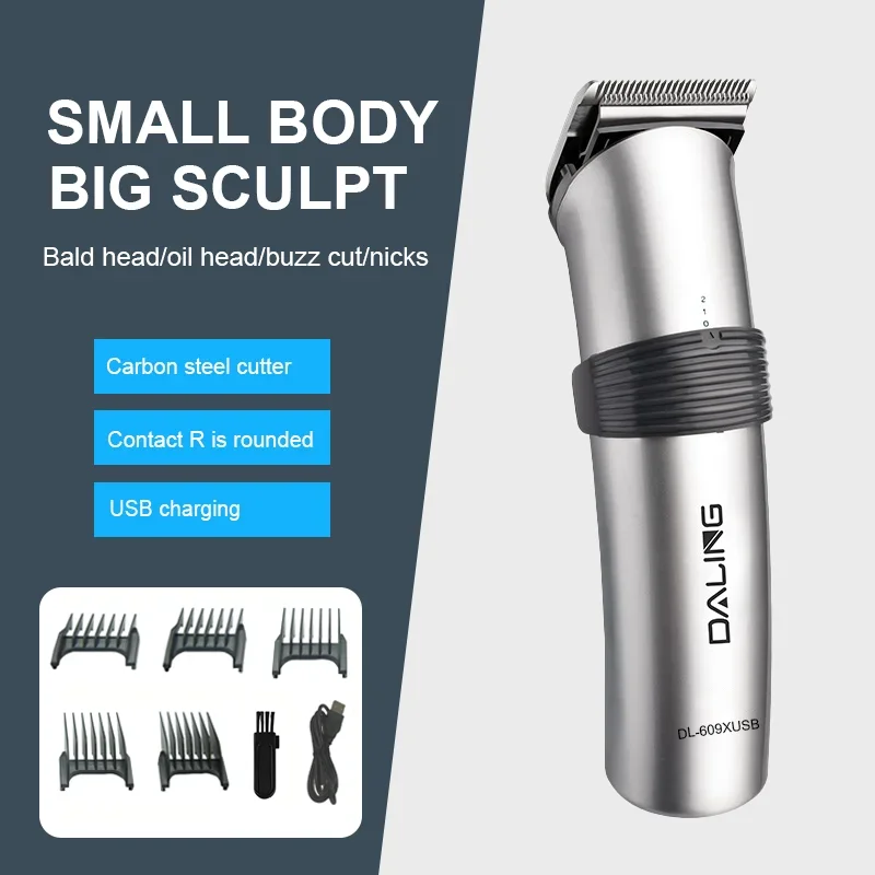 DALING DL-609XUSB rechargeable high-power hair clipper, professional men's oil head carving cordless electric hair clipper