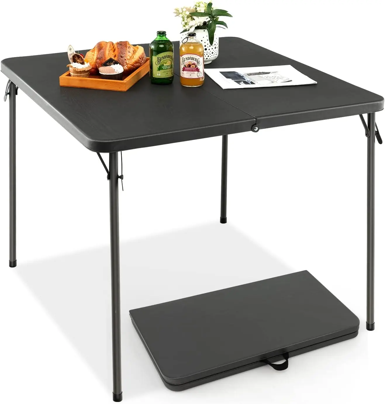 Portable Folding Table, Foldable Picnic Table with All-Weather HDPE Tabletop, Metal Frame & Carry Straps,