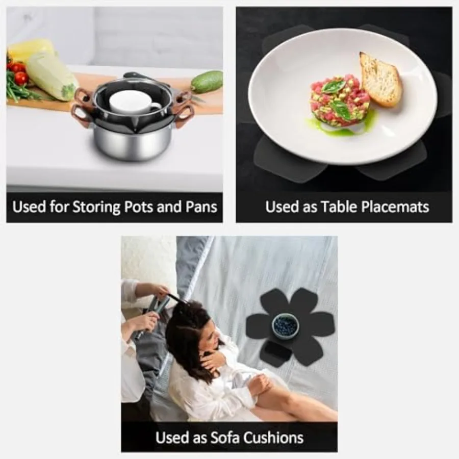 8Pcs Pot Protectors for StackingBlack Pan Protectors for Stacking 4 Different Sizes Felt Pan Protectors Avoid Stratching or Mar