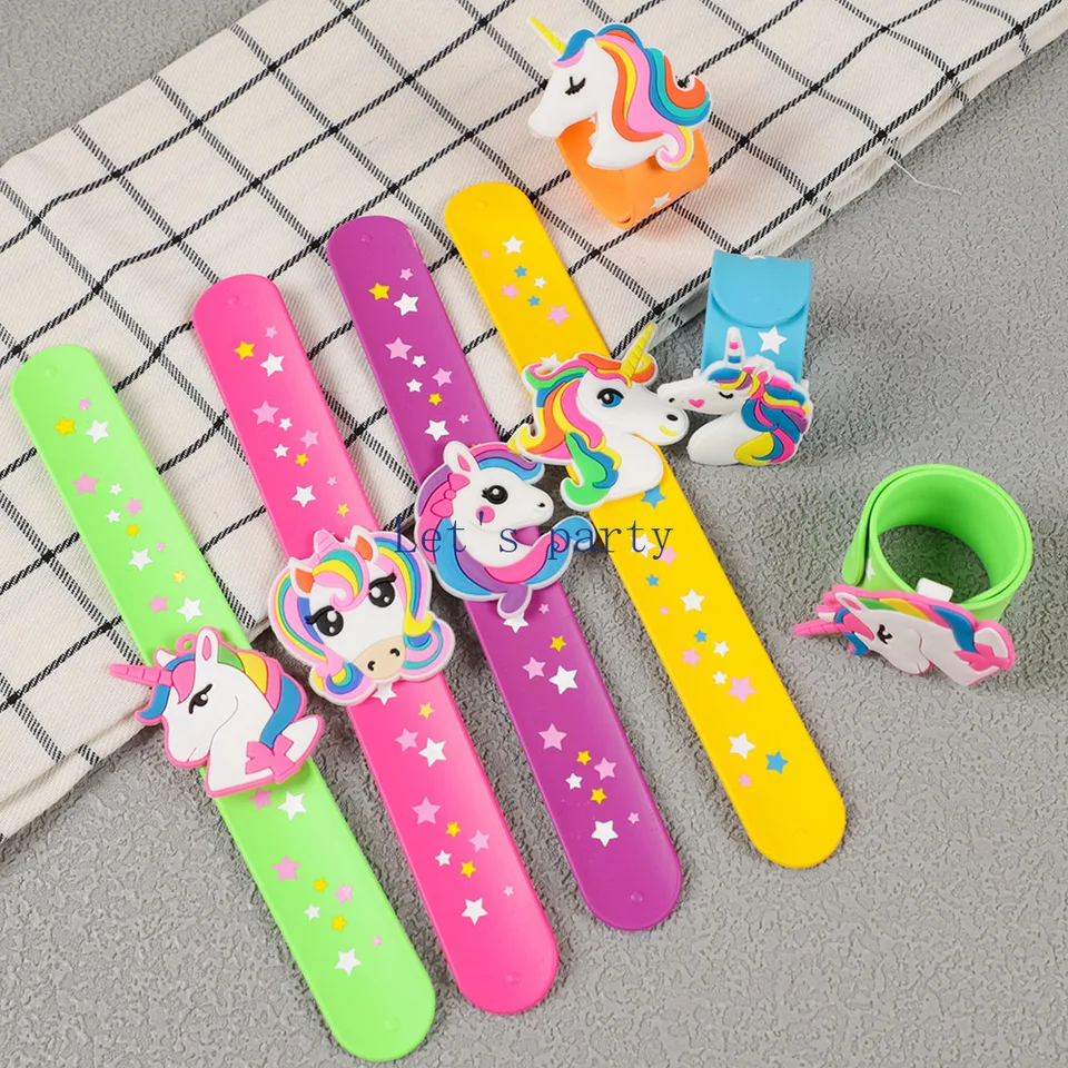 6Pcs Cartoon Unicorn Star Silicone Slap Bracelets Wristband Toys