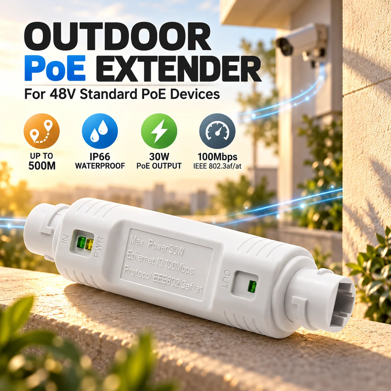 extensor-repetidor-poe-para-uso-externo-a-prova-d'agua-com-alcance-de-500-metros-adaptador-injetor-poe-compativel-com-ieee8023at-af
