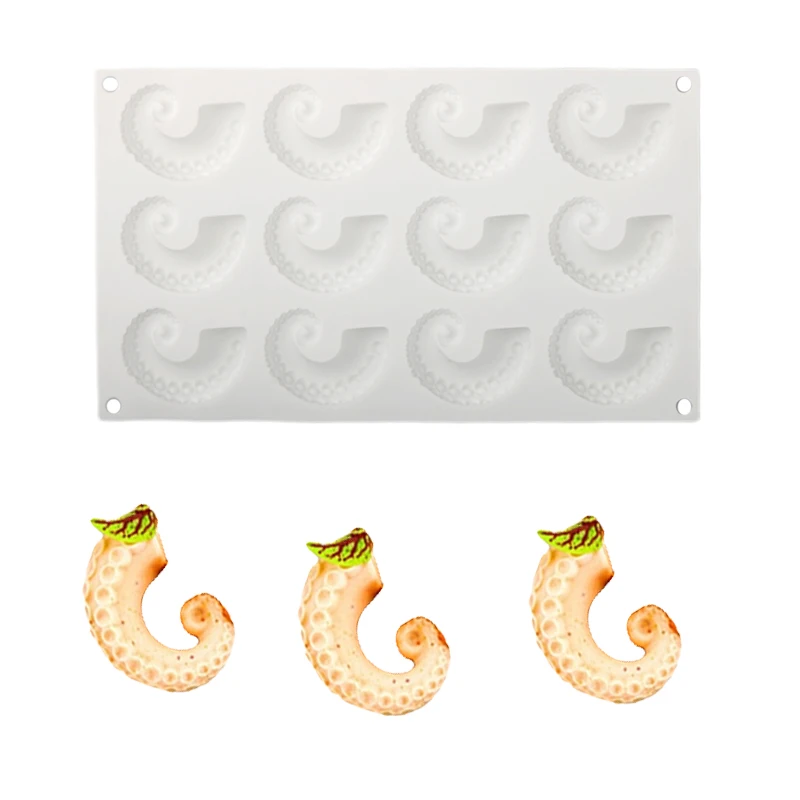 12 Cell Octopus Tentacle Design Silicone Cake Mold Squid Antennae Fondant Cake Mould Chocolate Molds Dessert Decorating Tools view 3
