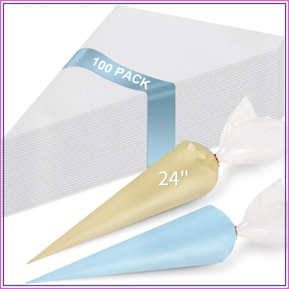 

24 Inch Extra Large Piping Bags Disposable, 100 Pack Icing Bags, Tipless & Thickened Pastry Bags, Non-Slip & Anti-Burst for Cake Decorating
