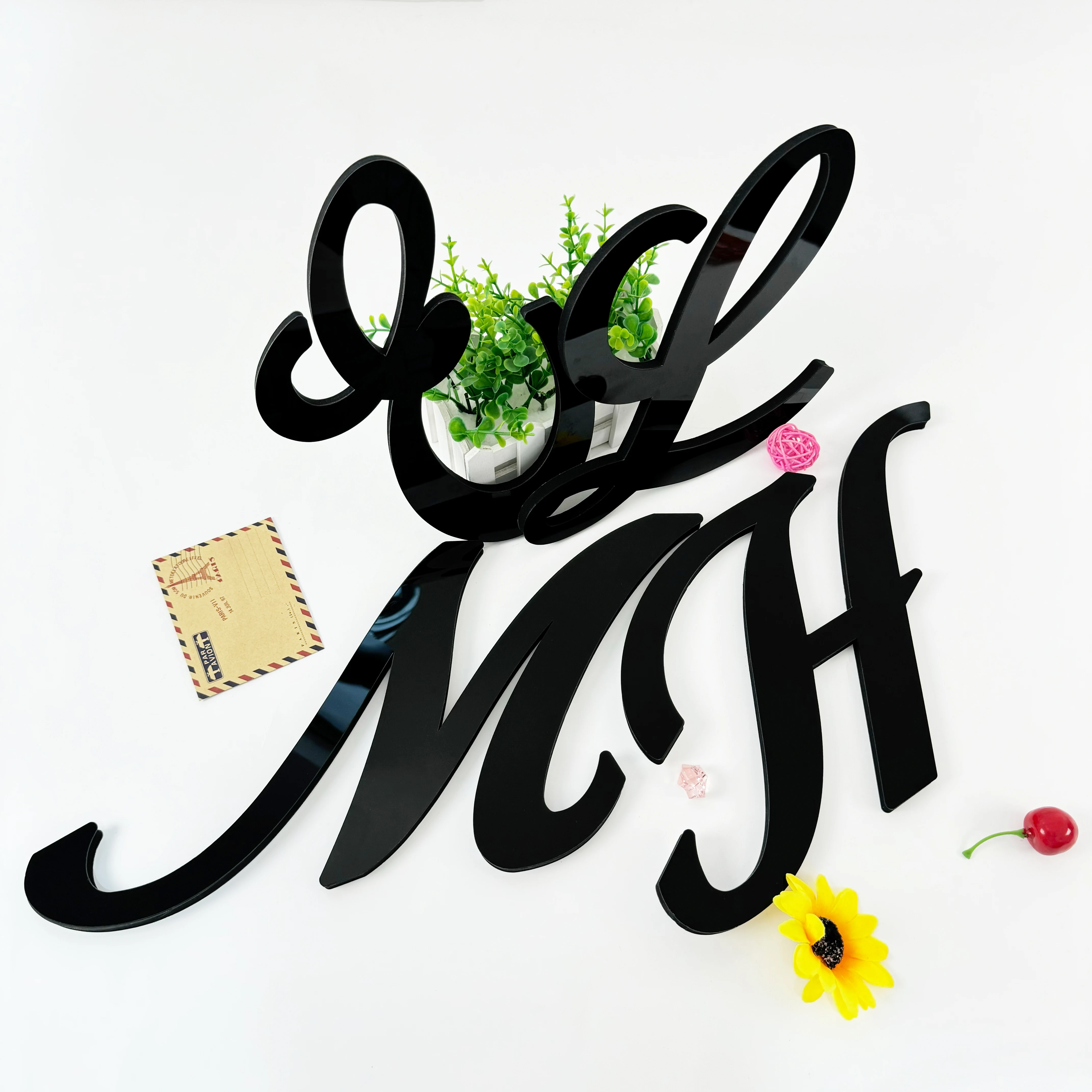 حجم كبير 20 سنتيمتر أسود ثلاثية الأبعاد الاكريليك مرآة سطح الخط الفني الإنجليزية رسائل ملصقات جدار ديكور المنزل الأبجدية الفن صور مطبوعة للحوائط #2