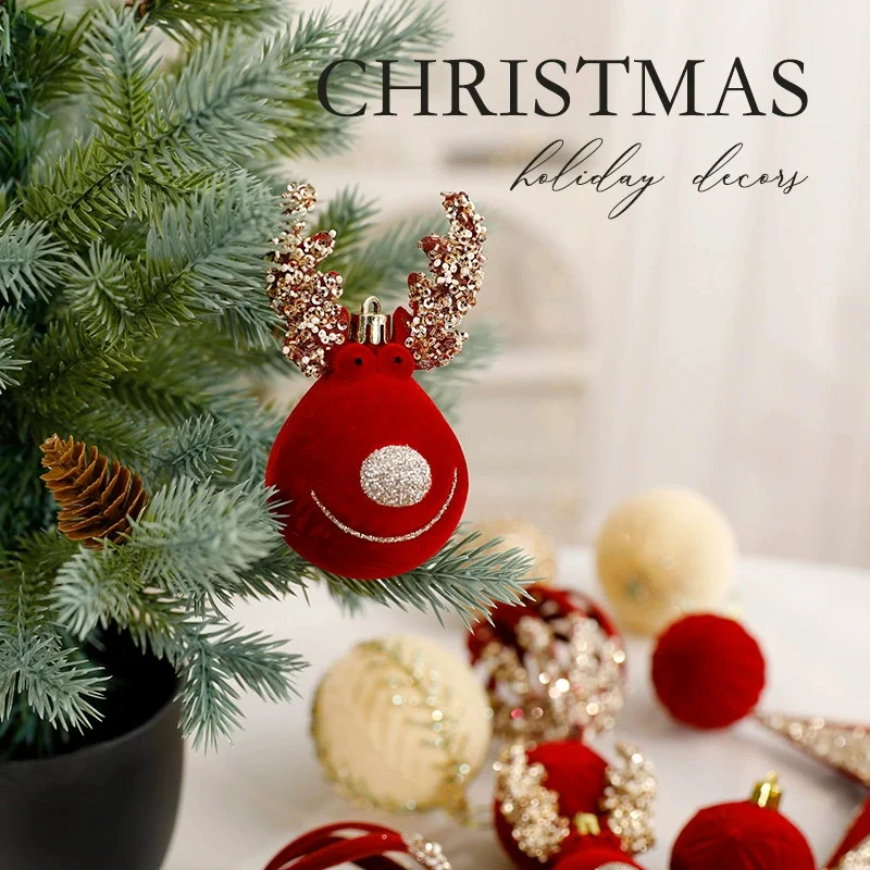

Christmas Tree Decorative Ornaments Red Champagne Flocking Balls Christmas Ball Household Decorations Scene Setup Display