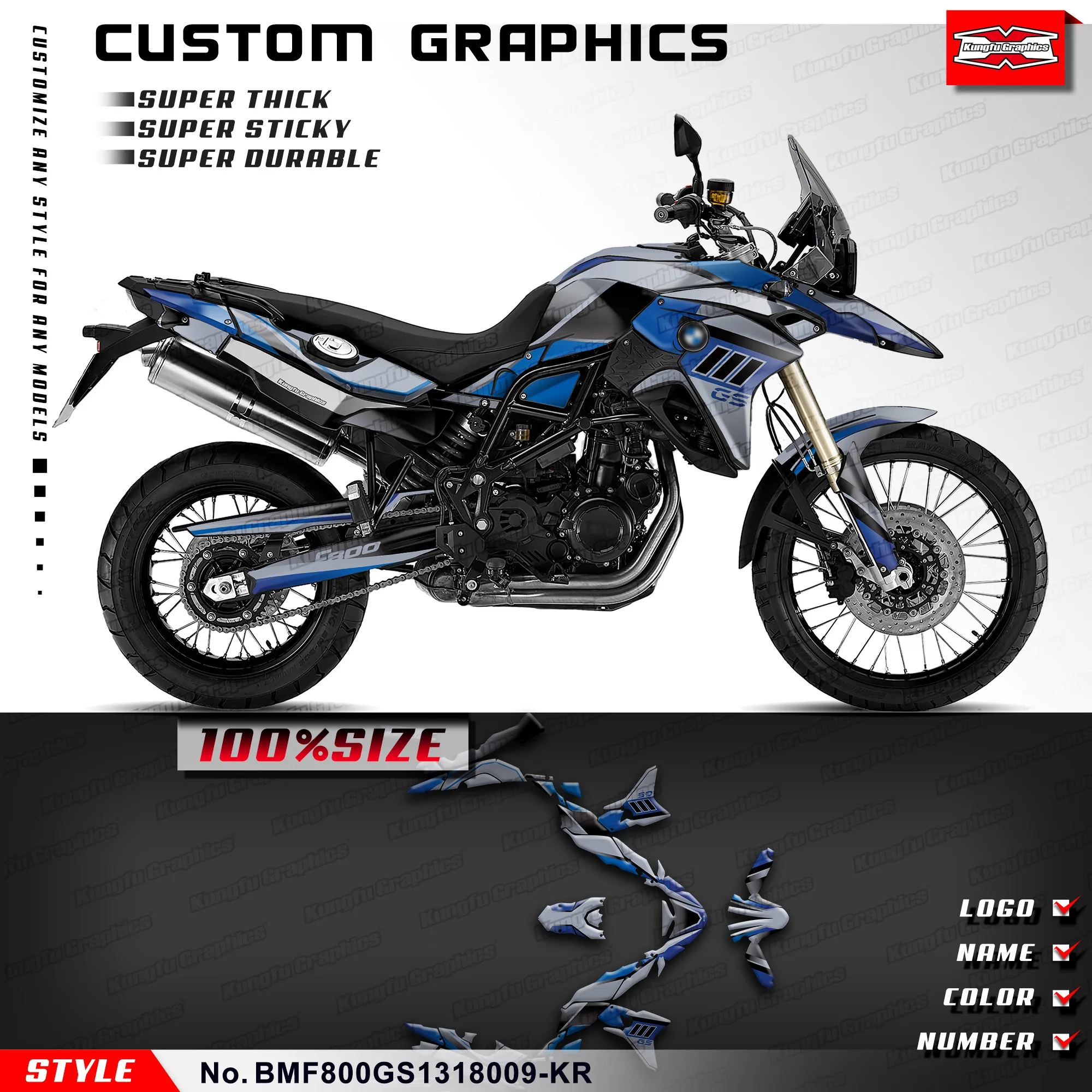 

KUNGFU GRAPHICS Sticker Sheet Adhesive Decals for F800GS F800 GS 2013 2014 2015 2016 2017 2018, Rebuild, BMF800GS1318009-KR