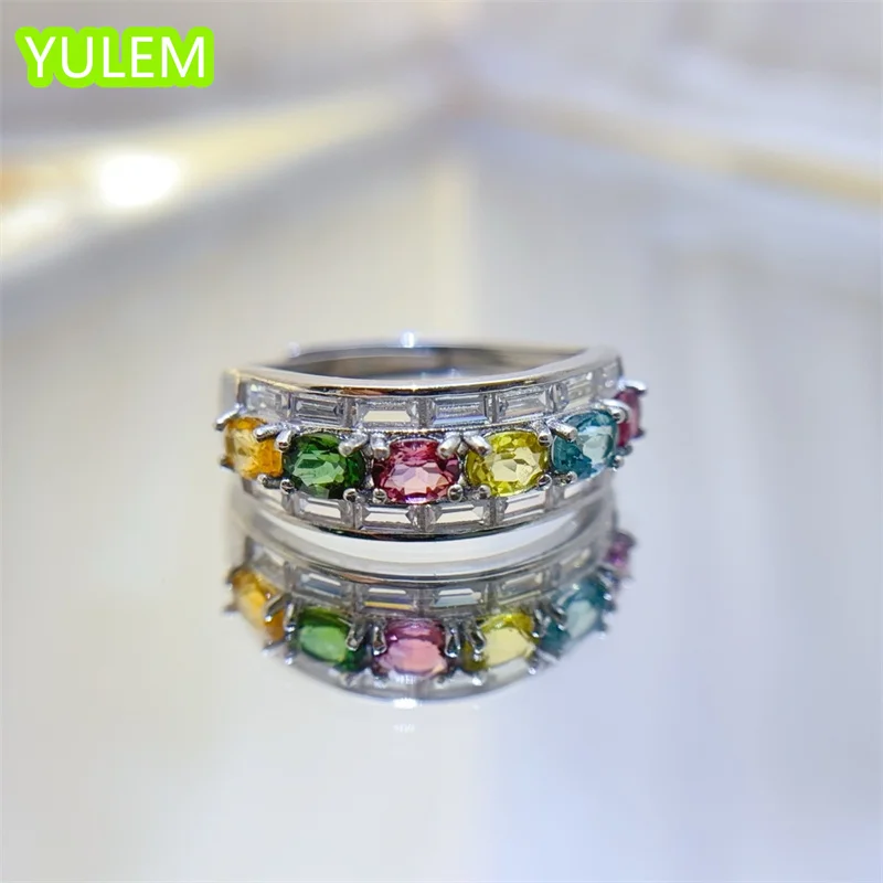 

Женское кольцо с турмалином из стерлингового серебра 925 пробы натурального радужного цвета, красивый высококачественный цвет с сертификатом