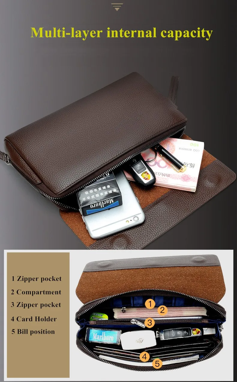 Men's Long Business Wallet PU Leather Buckle Zipper Handbag Mobile Bag Money Organizer Fashionable Casual Clutch for Men