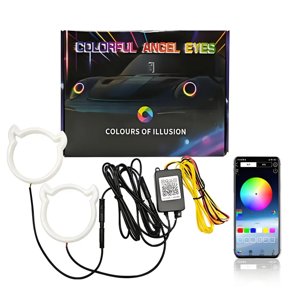 

Новый автомобиль Angel Eyes RGB Хлопковые кольца Halo 12 В Светодиодные фары DRL Мотоцикл Angel Eye в форме сердца с янтарным поворотным светом