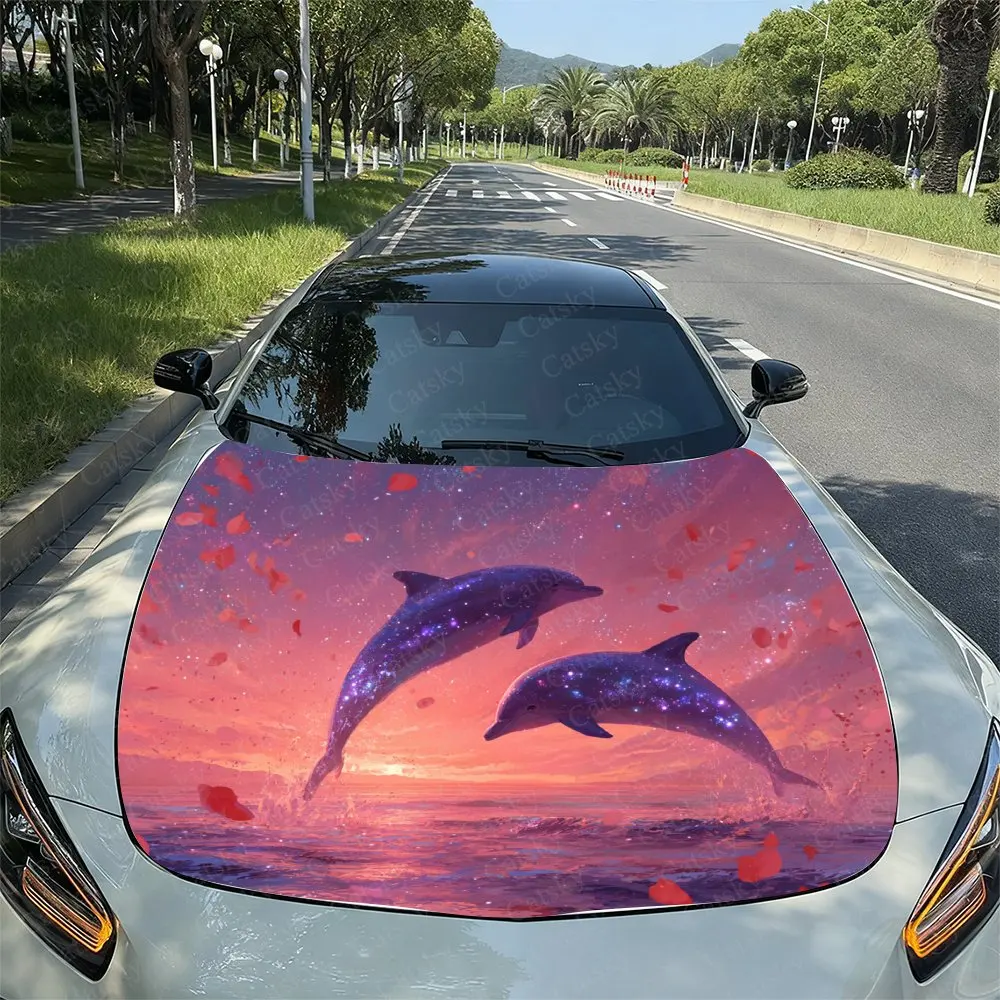 

Dreamy Dolphin Car Hood Sticker, Drum Packaging, Stylish Design, Suitable For Most Vehicles, Hood Protective Film, Vehicle Exter