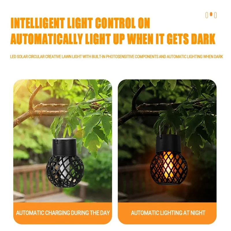 4PCS LED Outdoor Flame Effect Hanging Lantern Waterproof Garden Decoration Lamp Solar Fairy Light For Patio Garden Yard Durable