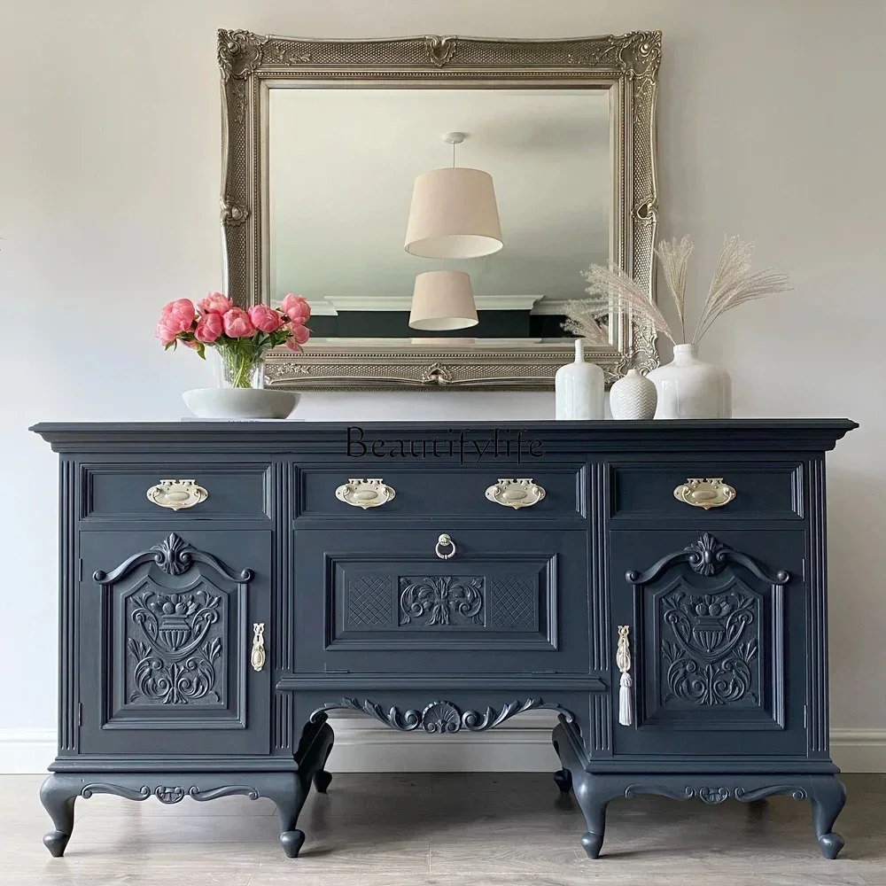 

French retro fashion solid wood dining side cabinet Nordic art living room antique sideboard