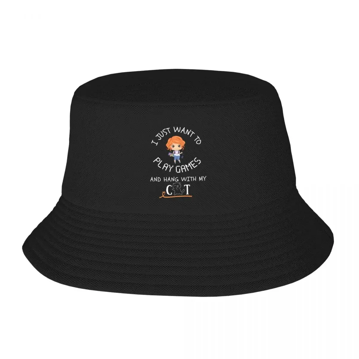 I just want to play games and hang with my cat - Cat person - Gamer Girl Bucket Hat New In The Hat Men Caps Women's