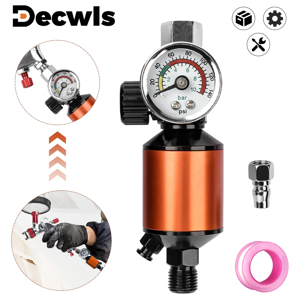 

Spray Gun Pressure Valve 1/4" NPT Oil Water Filter/Pressure Reducer Combo with Drain Valve / Paint Gun Pressure Gauge，Home Tools