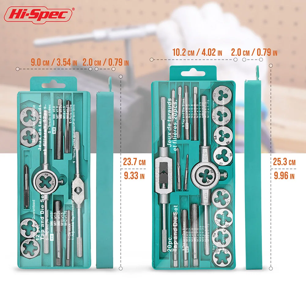 

Hi Spec Multifunction Tap and Die Set Hand Screw 12/20Pcs M3-M12 Metric Screw Thread Plugs Taps Straight Tapping and Thread Tool