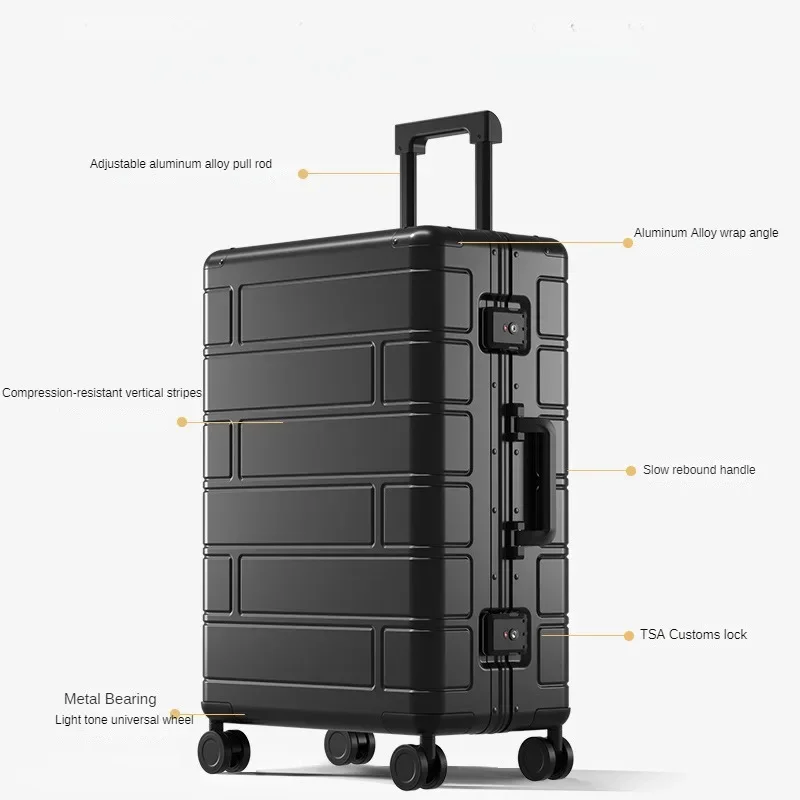 All Aluminum Magnesium Alloy Rolling Luggage Case TSA Combination Lock Large Travel Bag with Wheels Business Hand Luggage