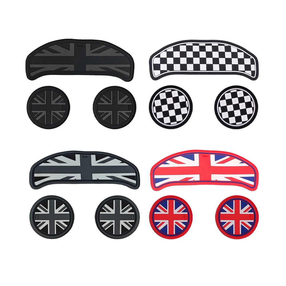 Black Union Jack Water Cup Mat Storage Groove Mat Set Interior For Mini Cooper S JCW F54 F55 F56 F57 F60 Countryman Clubman