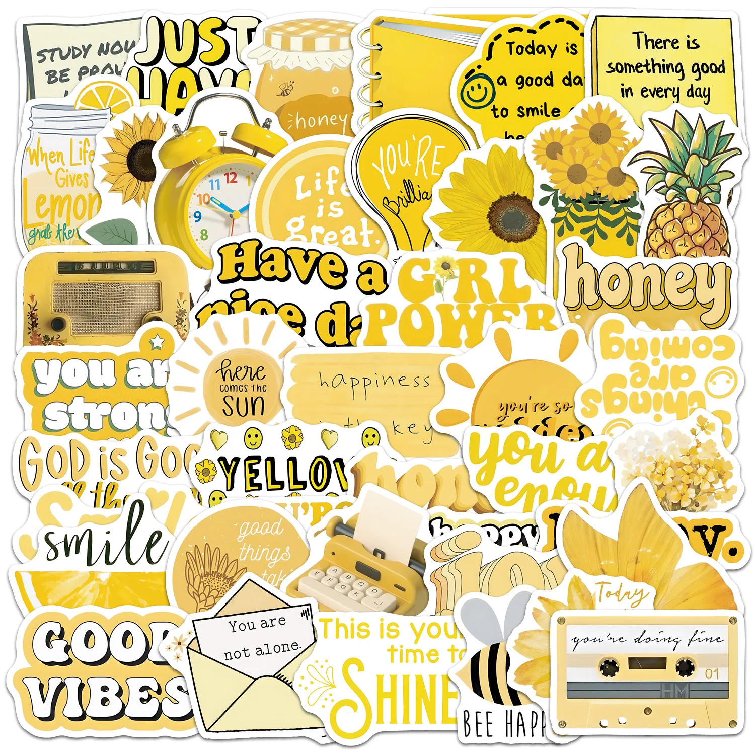 

50PCS Cartoon Aesthetic Yellow Stickes Creative Decoration Mobile Phone Case Notebook Water Cup Waterproof Graffiti Toys Gifts