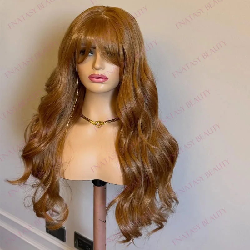 

Natural Honey Blonde Body Wave Fringe 13x6 Lace Front Human Hair Wigs for Black Women Glueless 360 Lace Frontal Wigs with Bangs