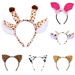 1Pcs Cartoon Giraffe Tiger Hairband Child Adult Animals Ears Headband Cosplay Costume Hair Band Birthday Party Prop Decoration