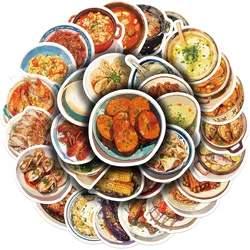 30Pcs Restaurant Dishes Food Cartoon Stickers Mobile Phone Case Luggage Skateboard DIY Decorative Waterproof Stickers For Toy