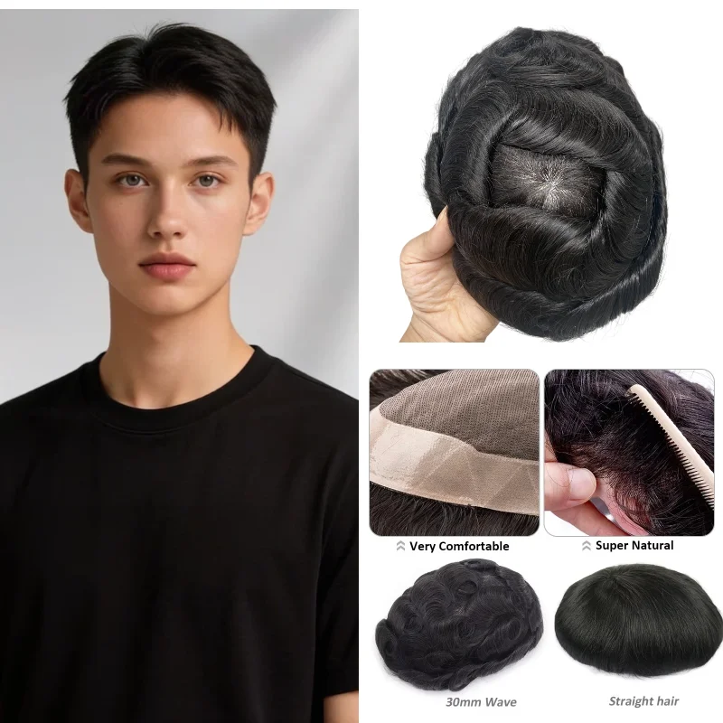 

Мужской парик-накладка Cross Over PU | Мужской парик Mono Skin Base & Lace+PU из натуральных волос, система замещения волос для молодых мужчин