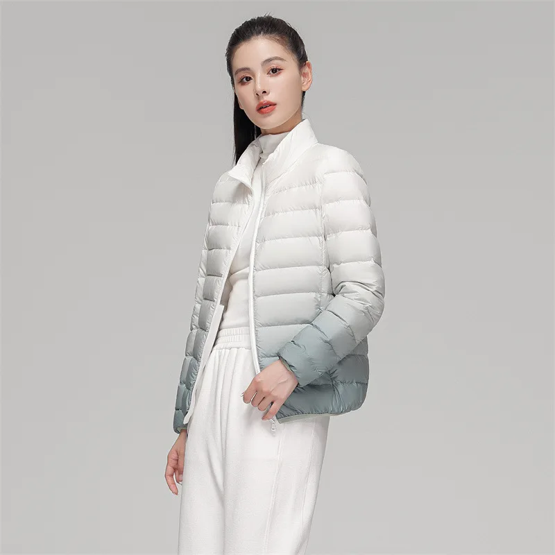 Woman  90% Duck Down Coats Winter Fashion Stand Collar Jacket Gradient Slim Fit Ultra Lightweight Keep Warm Daily Sports Jackets