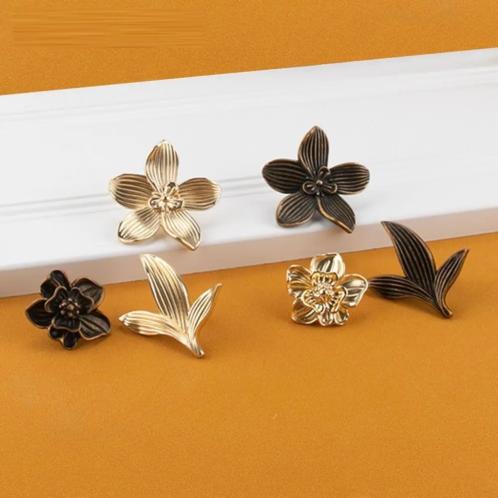 Zinc Alloy Drawer Knob Gold Finish Creative Petal Design Cabinet Handle Bronze Finish Drawer Handle Cabinet Door