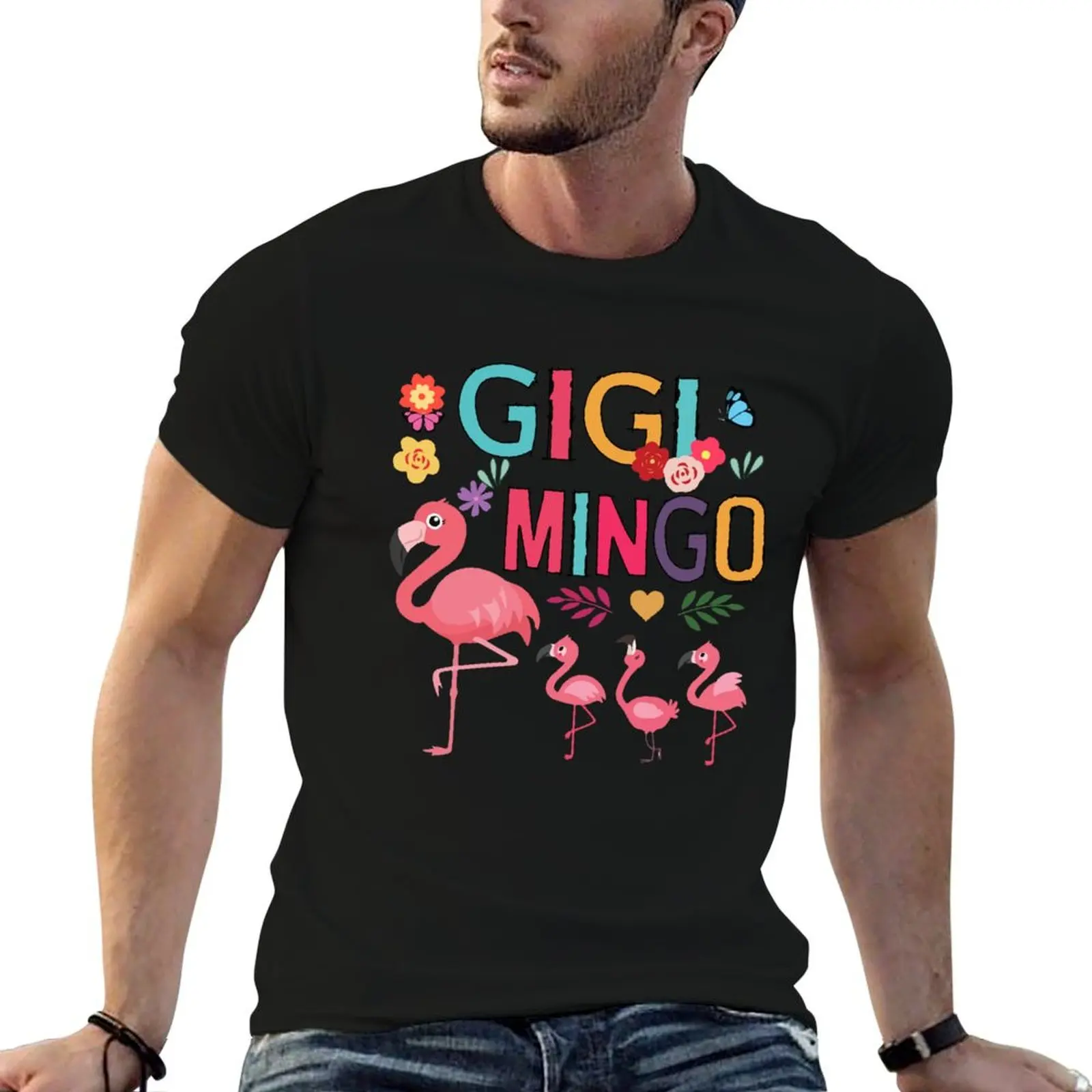 

Gigi mingo Cute Flamingo Gift For Mom Mother's Day Party T-Shirt men t shirt cotton 100% man t shirts cotton T-Shirt