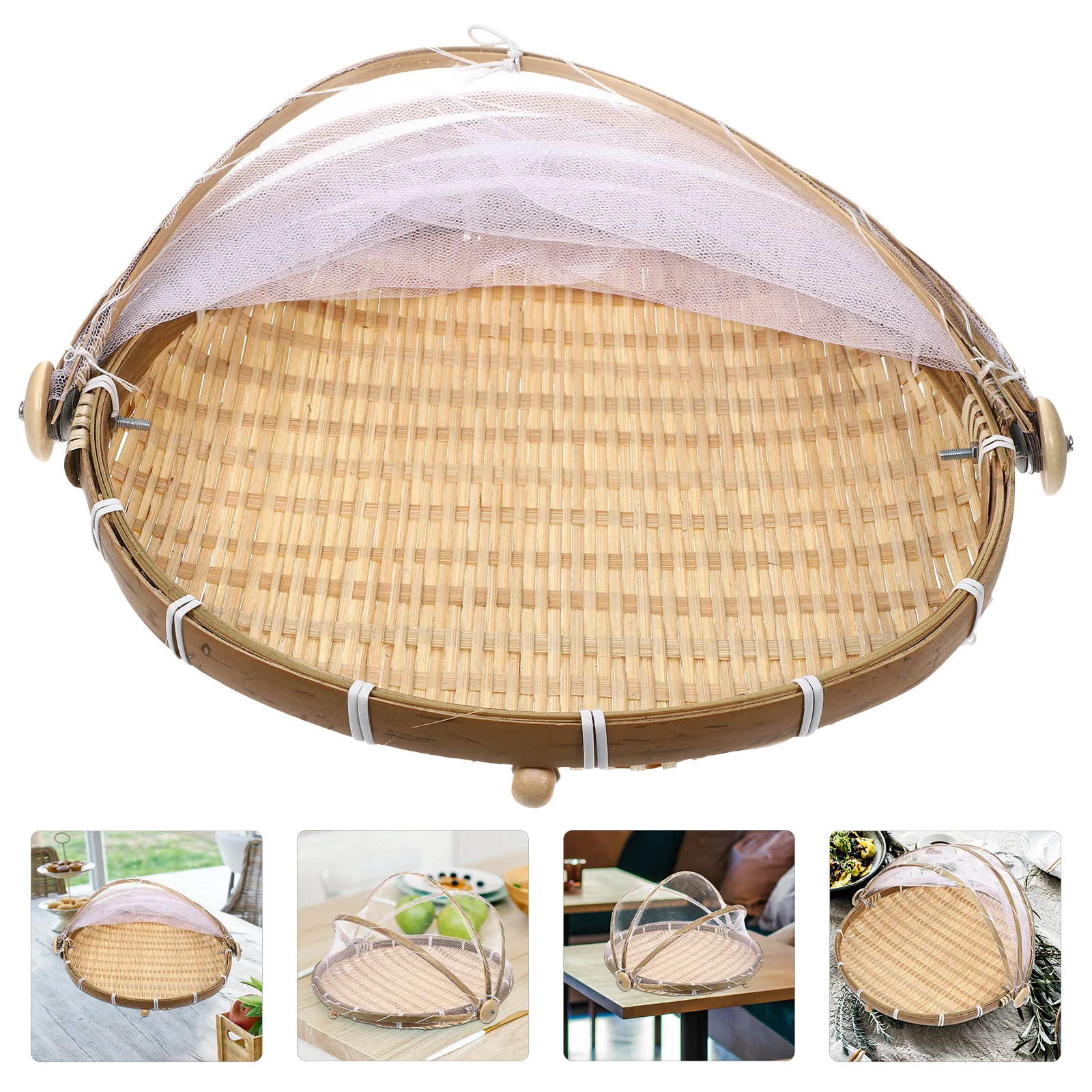 

Bamboo Food Serving Basket Woven Storage Bread Fruit Vegetable Tent Basket Mesh Cover Bread Baskets for Serving
