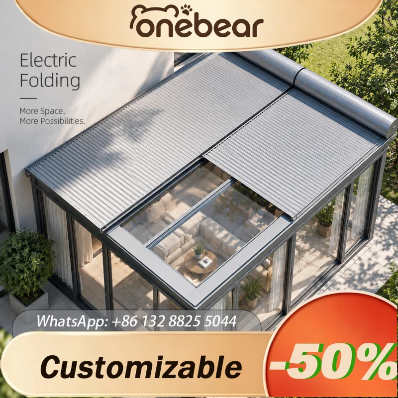 Customizable Outdoor Aluminum Alloy Retractable Pergola, Motorized Waterproof Anti‑UV Awning For Patio Terrace Yard Shelter