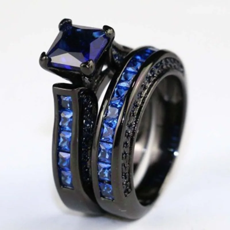 

Milangirl full Stone Hot Style Blue stone Black CZ Zircon Engagement Jewelry Eternity Women Band Stacking Rings