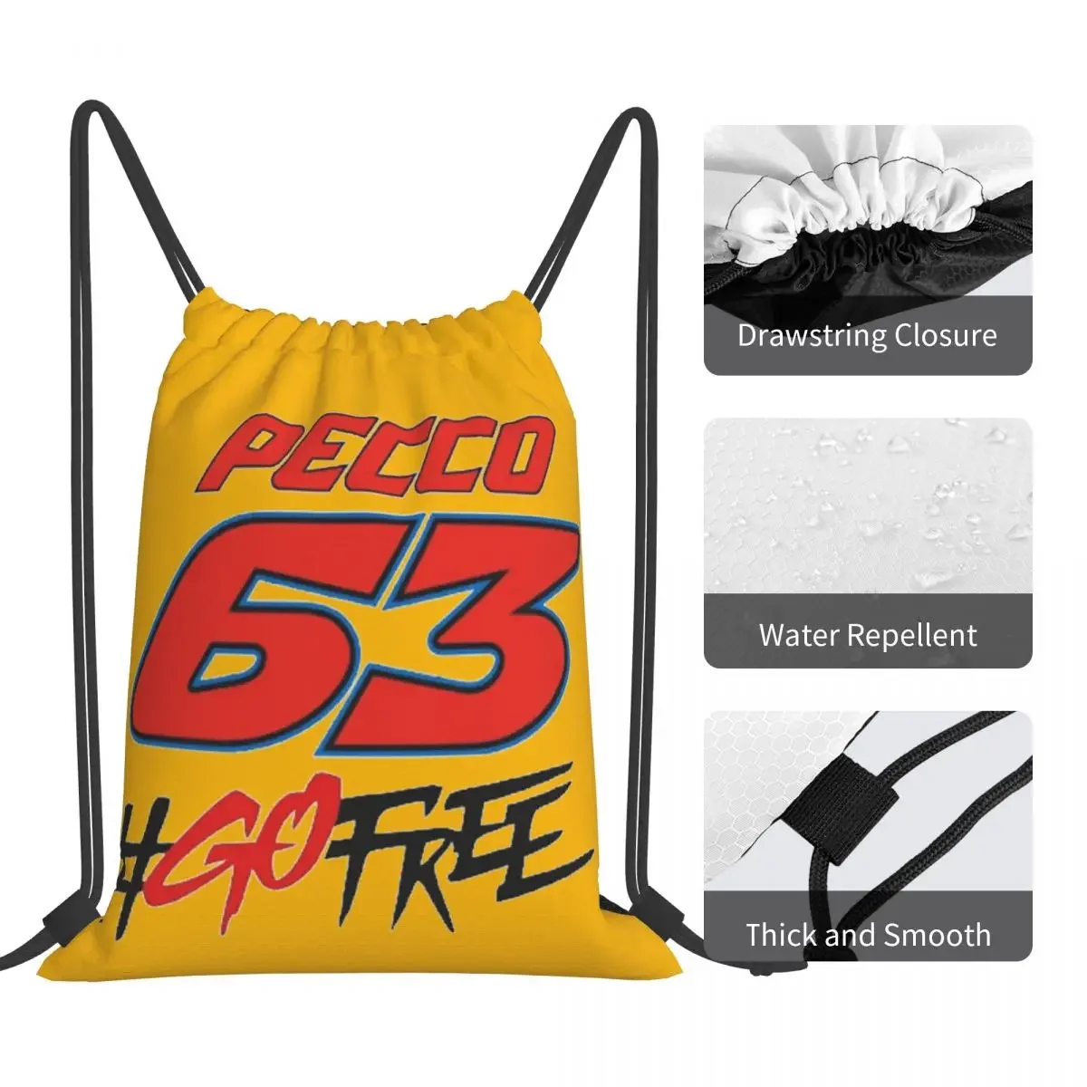 Pecco Bagnaia 63 Go Free Backpacks Multi-function Drawstring Bags Drawstring Bundle Pocket Sports Bag Book Bag For Travel School