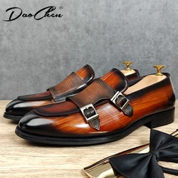 DAOCHEN Luxury Mens Leathe Shoes Slip On Patent Leather Coffee Black Monk Strap Men Shoes Wedding Party Casual Dress Loafers