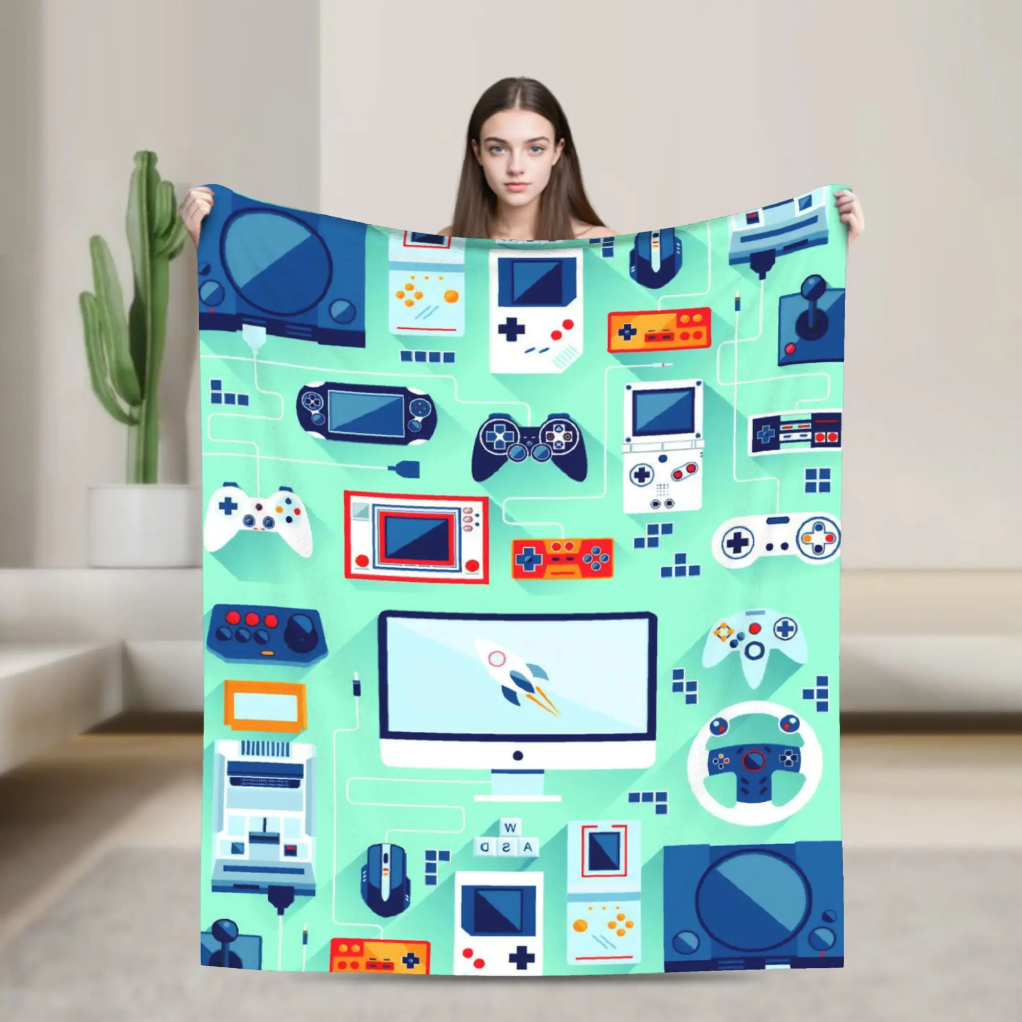 Games Console Handheld Blankets Flannel Decoration  Breathable Warm Throw Blanket for Bedding Outdoor Bedding Throws