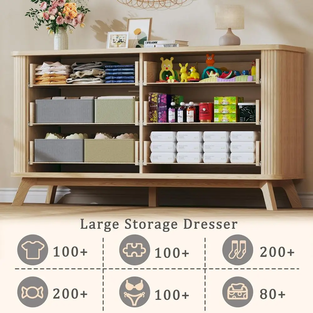 곡선형 프로파일의 6단 서랍장, 침실, 거실 및 복도용 오크 목재 수납장