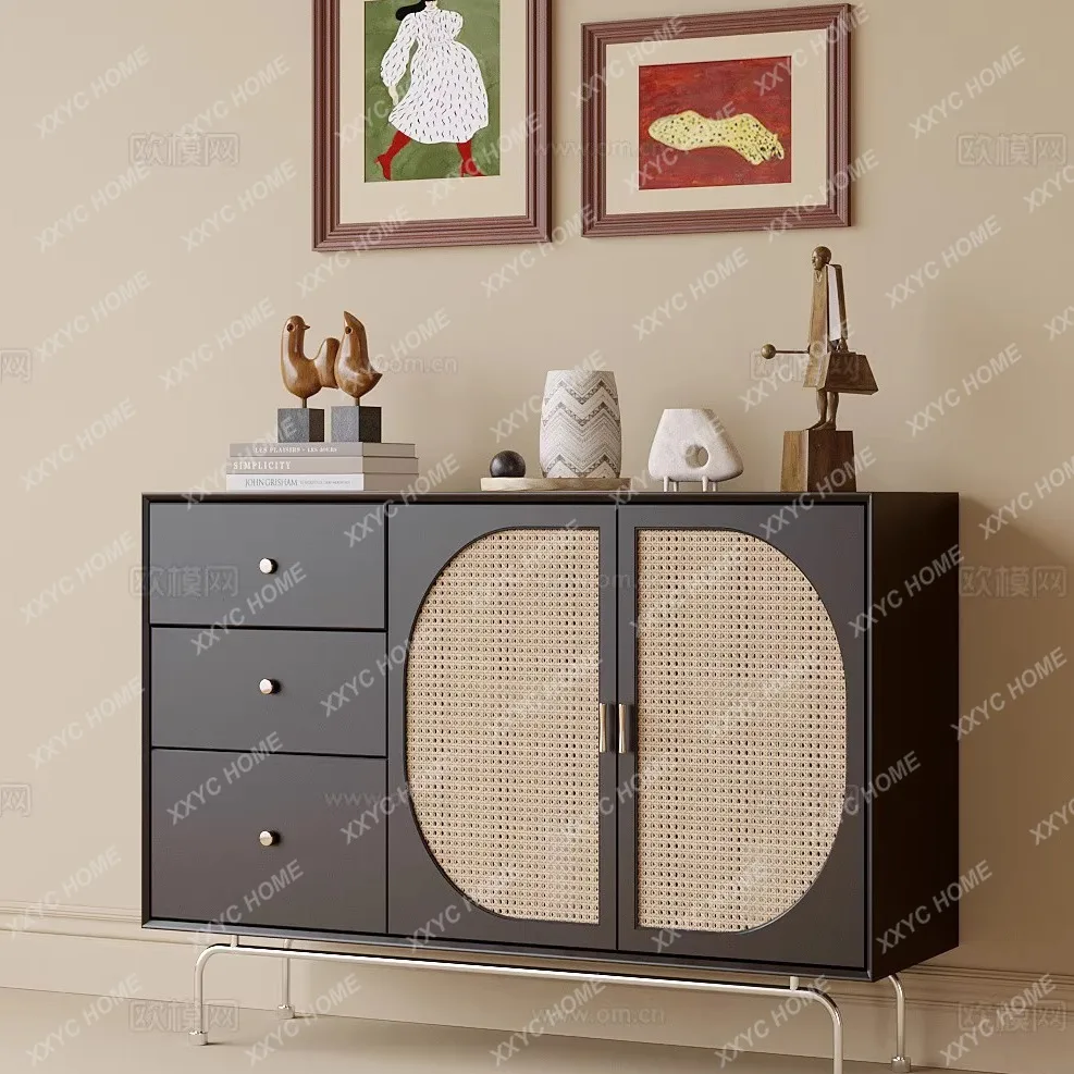 A  solid wood dining side cabinet  retro flower porch cabinet