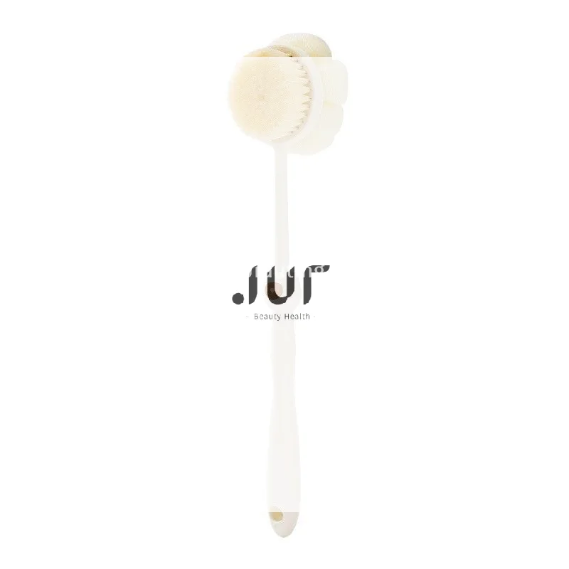 Long Handle Bath Brush With Soft Bristles And Loofah Puff For Home Shower Back Scrubbing Body Cleaning 2 In 1