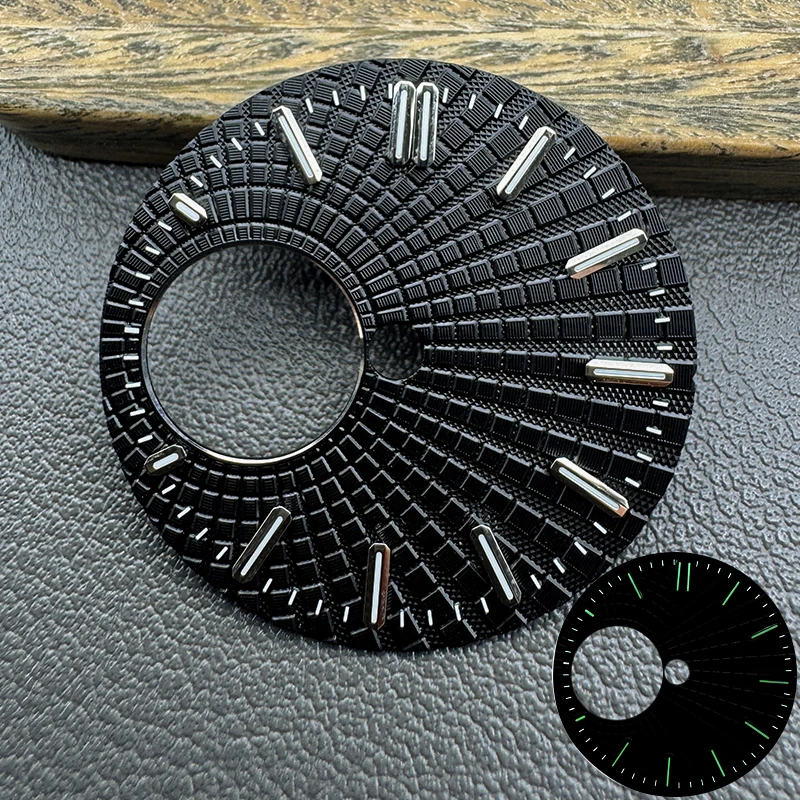 Brand New NH38 28.5mm Dial Green Luminous Dial Fit NH38 Movement Watch Skeleton Grid Dial Watch Modification Accessories