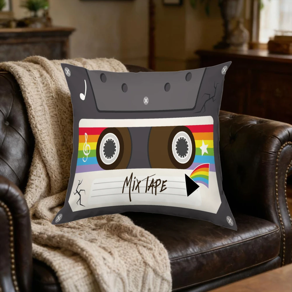 1Pc Retro Cassette Tape Cushion Cover Rainbow Mix Tape Pillowcase For Sofa Bedroom Decorative Throw Pillow Case Home Decoration