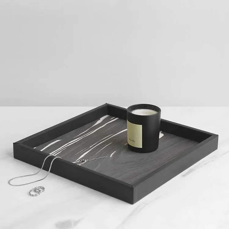 Modern Nordic style wooden flow pattern tray rectangular model room living room dresser cosmetics aromatherapy storage tray