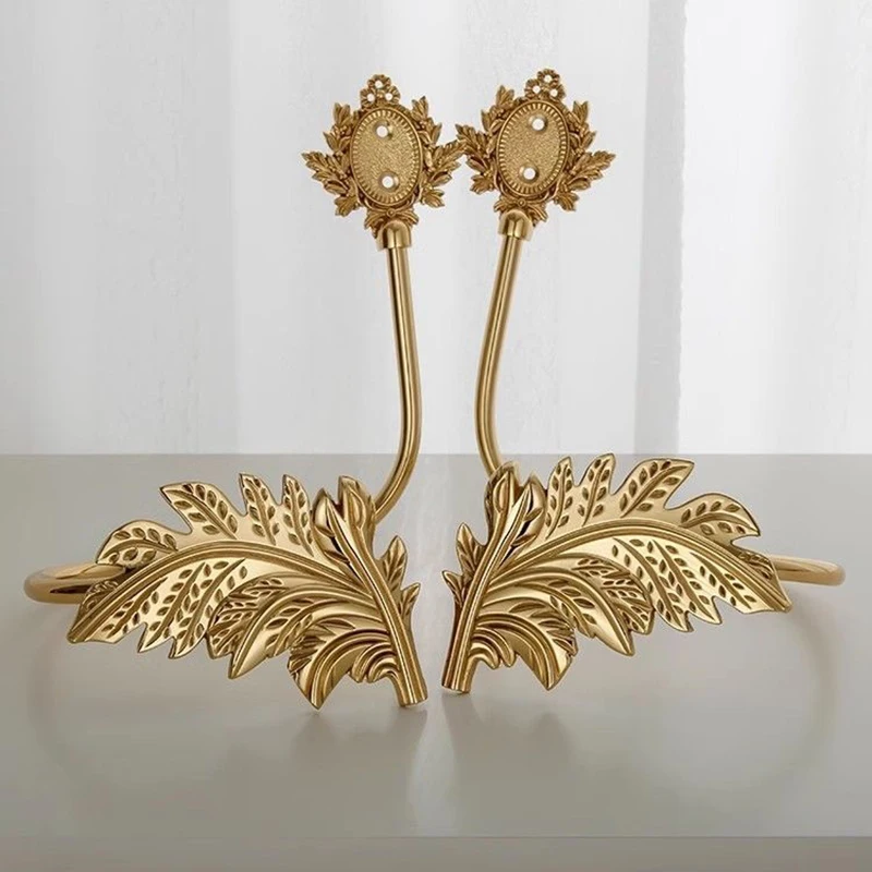 Luxury 1Pair Solid Brass French Leaf Curtain Hooks Curtain Tie Draper Back Hooks Curtain Drapery Holder Hanger Hooks Home Decora