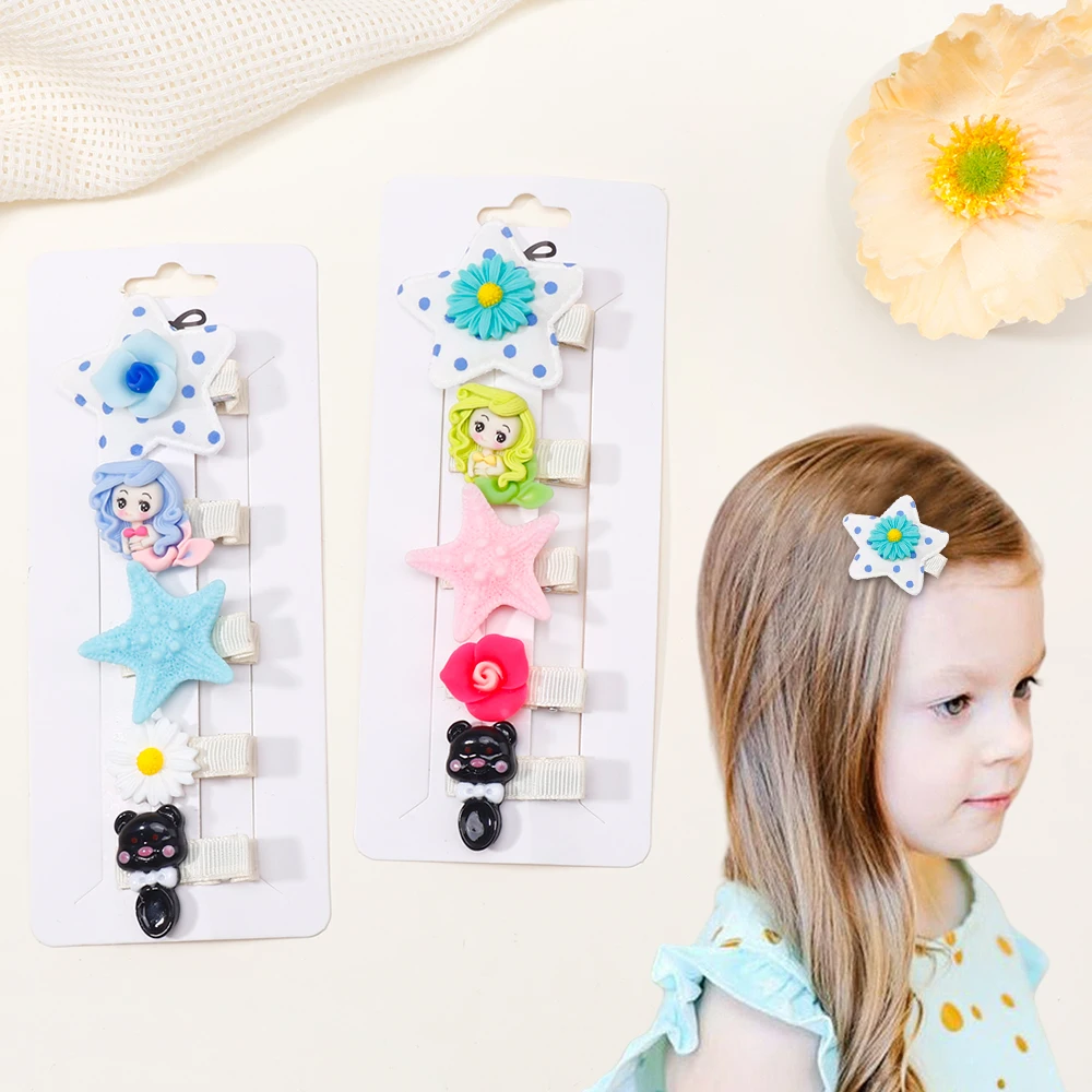 

5 шт., милая заколка для волос морской серии, модные женские аксессуары для волос, аксессуары для зажимов-цветок, заколка для волос с мультяшным рисунком, заколка для волос