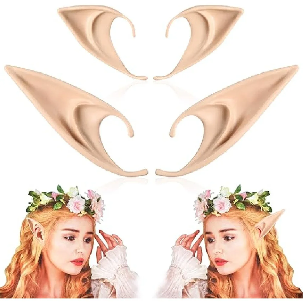 2 Pair Cosplay Elf Ears, Halloween Fairy Vampire Ear Accessories, Soft Safe Material for Themed Parties and Costume Events